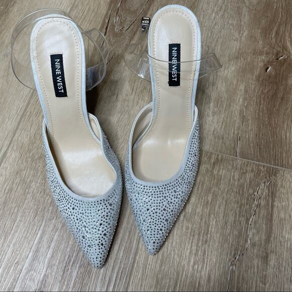 Nine West Women's Rhinestone Clear Ankle Strap/Heel Sparkel Stiletto Heel sz 7.5 - Picture 5 of 9